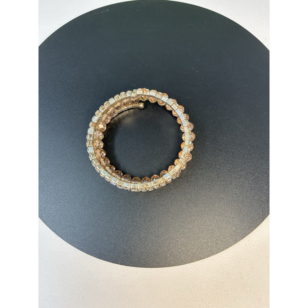 Vintage 3-Strand White And Champagne Colored Rhinestone Wrap Bracelet - Picture 6 of 7